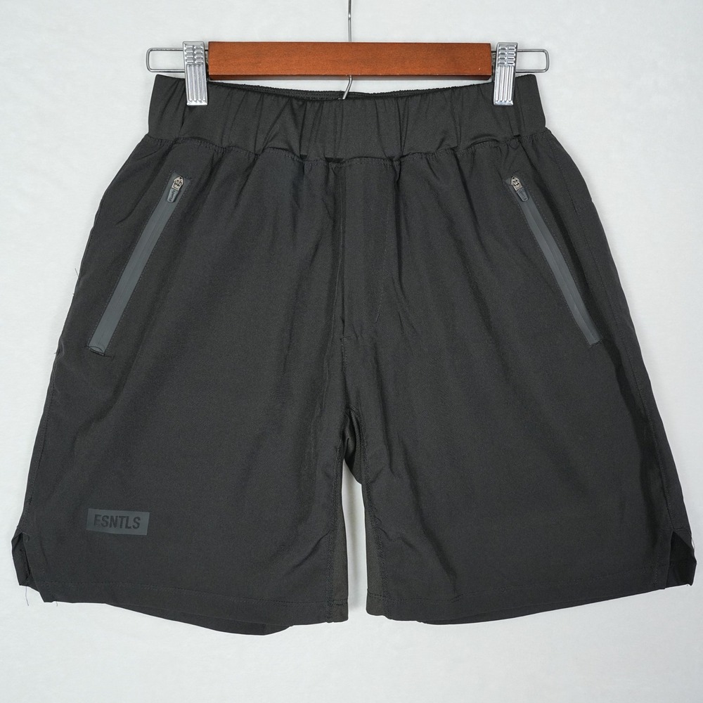 ESNTLS Mens Black Lined  Athletic Training‎ Shorts Size Medium Zipper Pockets